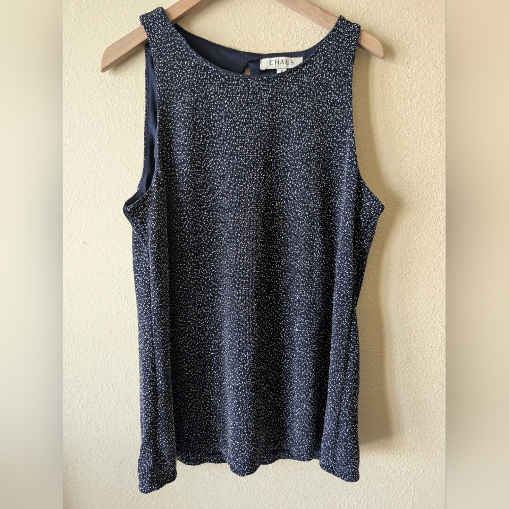 CHAUS Navy & Silver Shiny Blouse